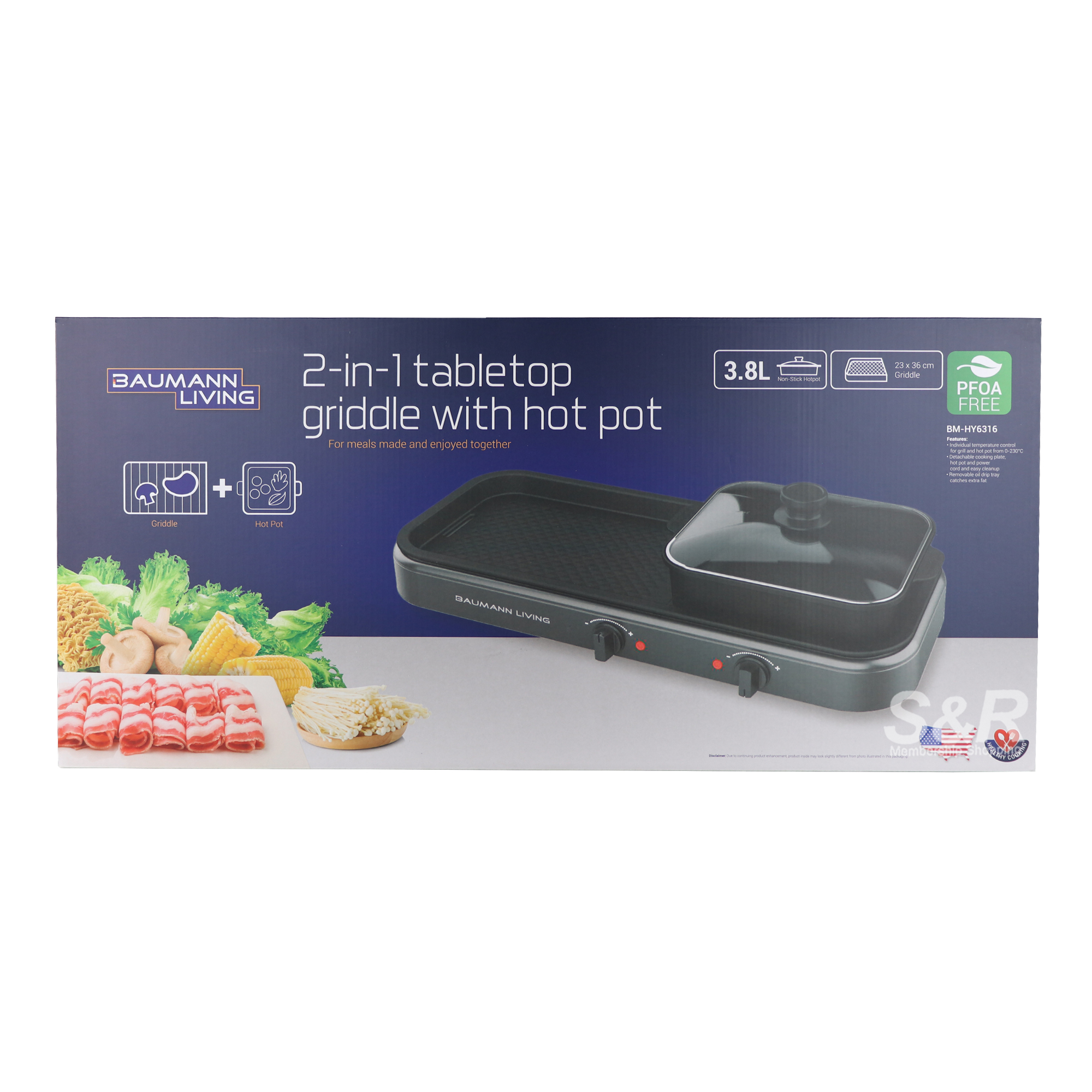 Baumann Living 2-in-1 tabletop griddle with hot pot BM-HY6316 Baumann Living 2-in-1 tabletop griddle with hot pot BM-HY6316